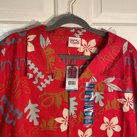 Barefoot as in Paradise men’s red, patterned Hawaiian shirt. Size XXL. NWT. - Picture 2 of 7